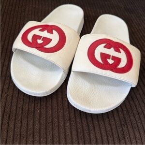 Gucci White and Red Slide Sandals